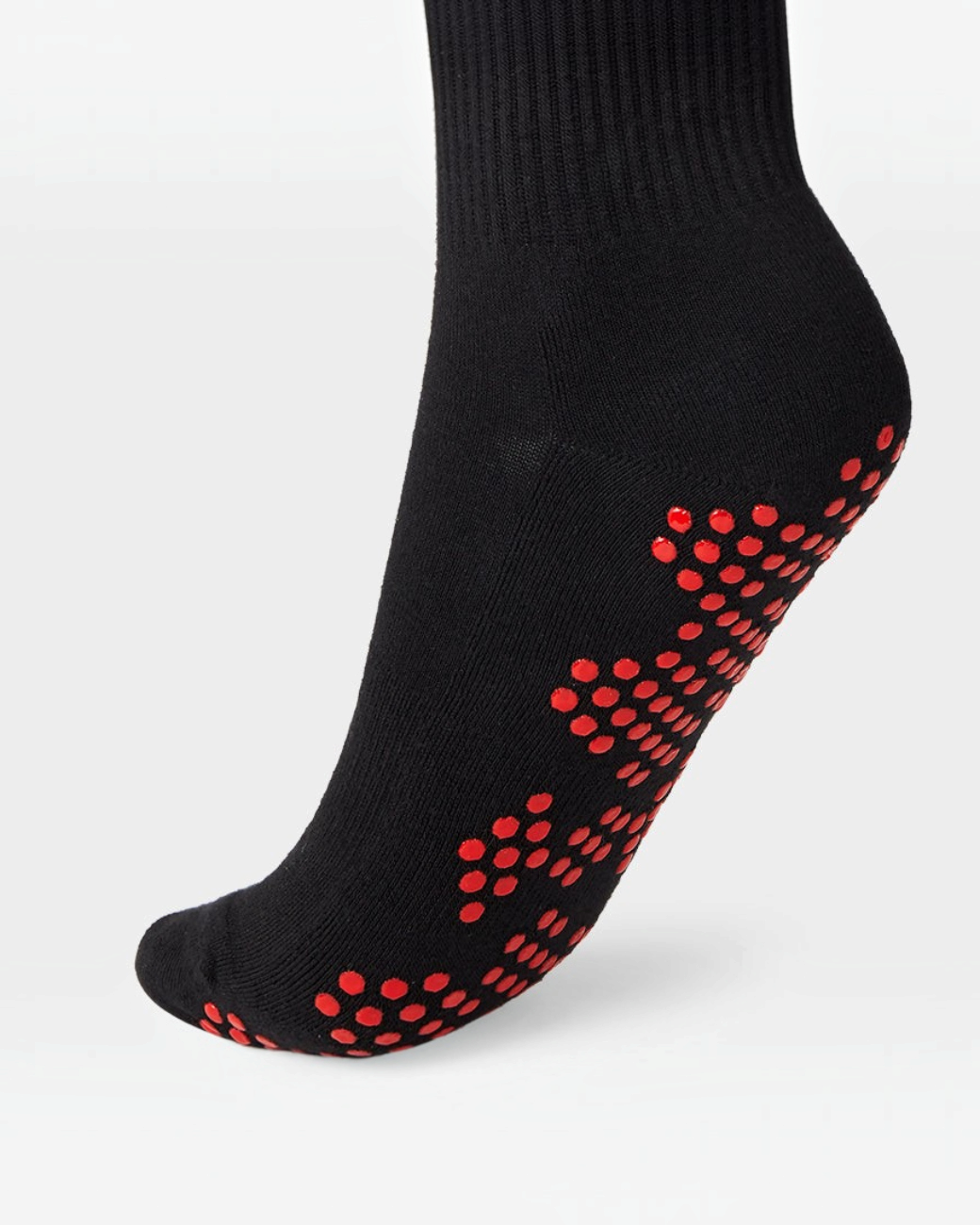 greenyogashop Equilibria Pilates Half Crew Socken in Schwarz mit rotem Silikon-Grip für sicheren Halt
