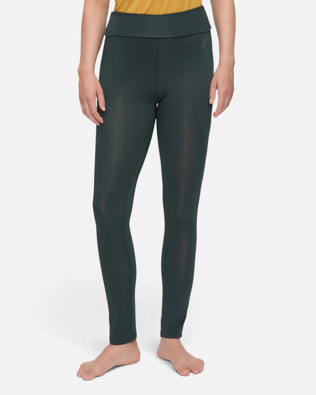 greenyogashop Classic Leggings in Dark Forest aus weicher Bambusviskose mit extrahohem Umschlagbund