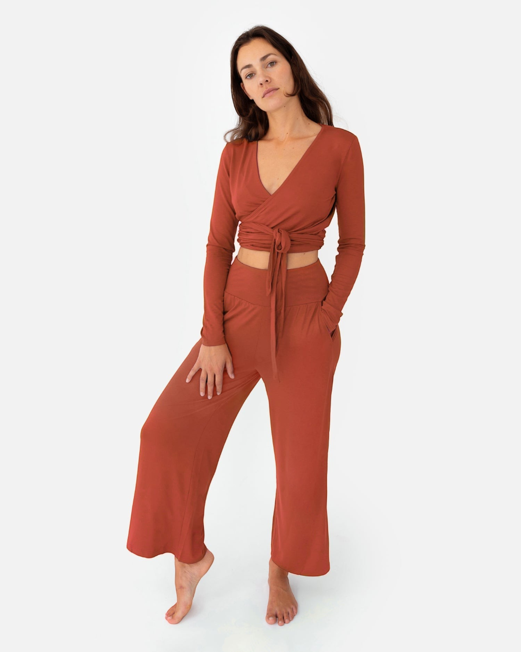 Amina Wrap Top Burnt Sienna – Model Full Shot – Lotuscrafts