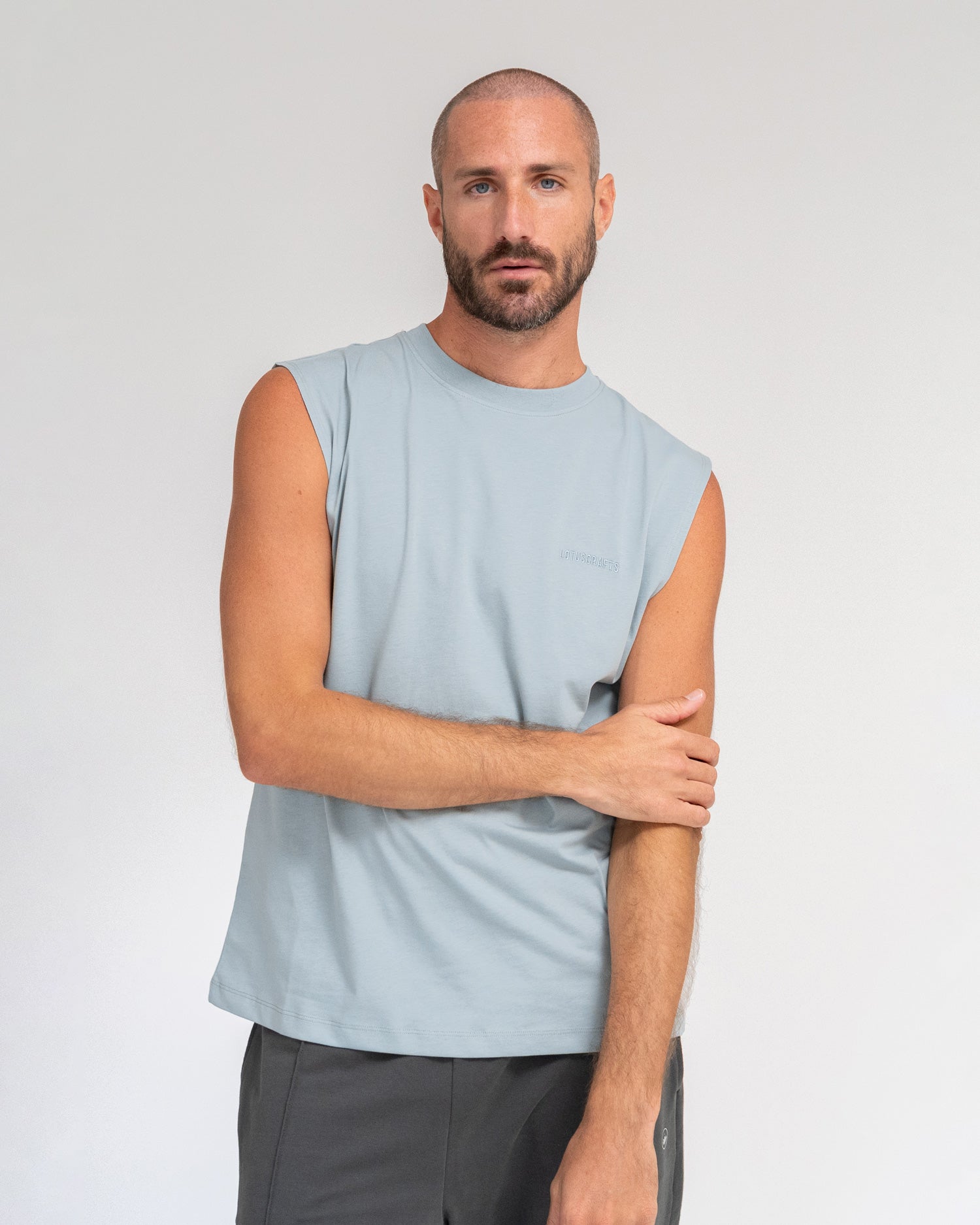 Stone Blue - Yoga Tank Top Model Shot Front