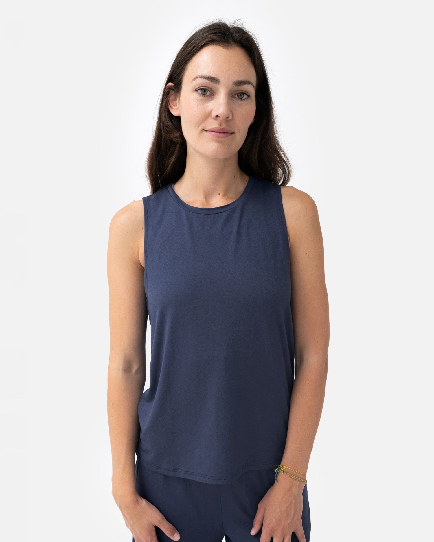 Naima Top Midnight Blue – Model Front – Lotuscrafts