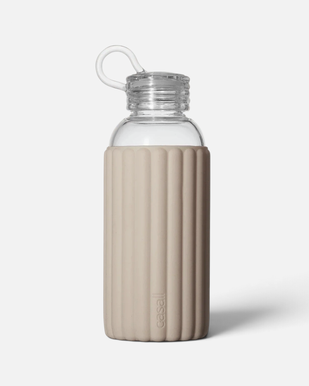 greenyogashop Stockholm Glasflasche 0,5 l in Light Cashmere mit gerippter Silikonhülle und transparenter Kappe