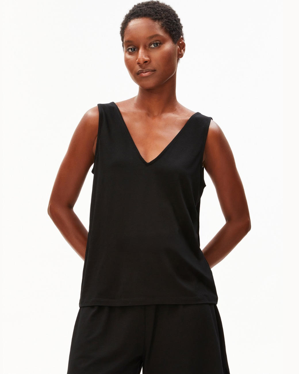 V-Neck Jersey Top - Black