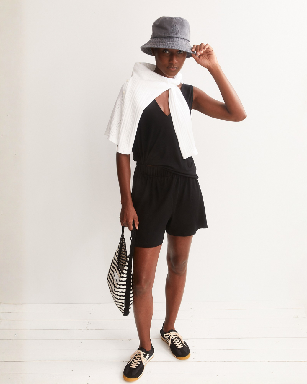 V-Neck Jersey Top - Black