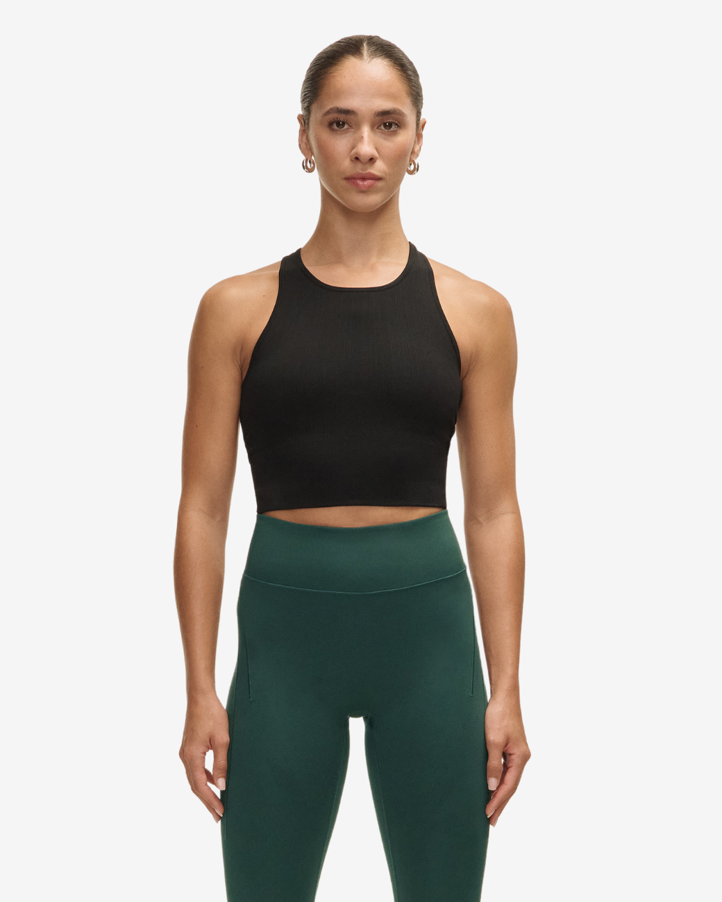 Multi Rib Seamless Padded Sports Top - Black