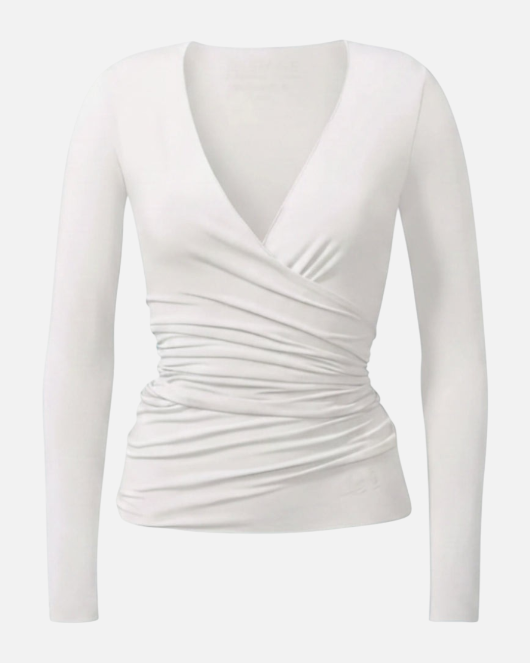 greenyogashop Wickeljacke in Soft White aus weicher Bambusviskose mit langem Arm und eleganter Wickeloptik