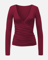 greenyogashop Wickeljacke in Bordeaux aus weichem Bambus-Viskose-Mix mit langem Arm und eleganter Raffung