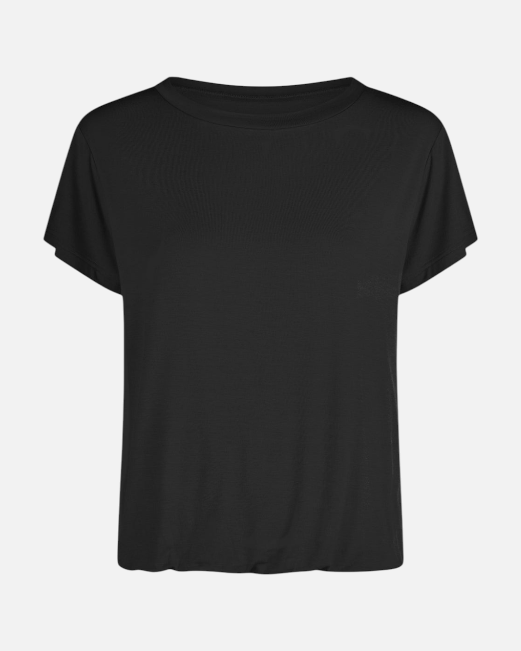 Schwarzes greenyogashop T-Shirt mit Rundhalsausschnitt aus fließendem Bambus-Viskose-Mix mit Teilungsnähten