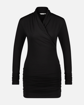 greenyogashop Good Karma Langarmshirt in Onyx Schwarz mit Wickeloptik, taillierter Passform und gerafften Seiten