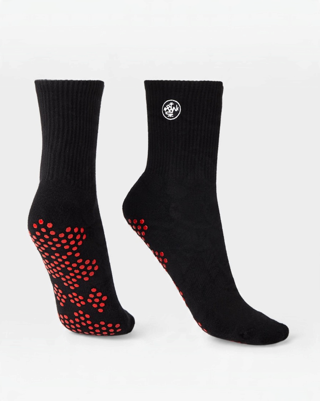 greenyogashop Equilibria Pilates Half Crew Socken in Schwarz mit rotem Silikon-Grip und Frosch-Logo