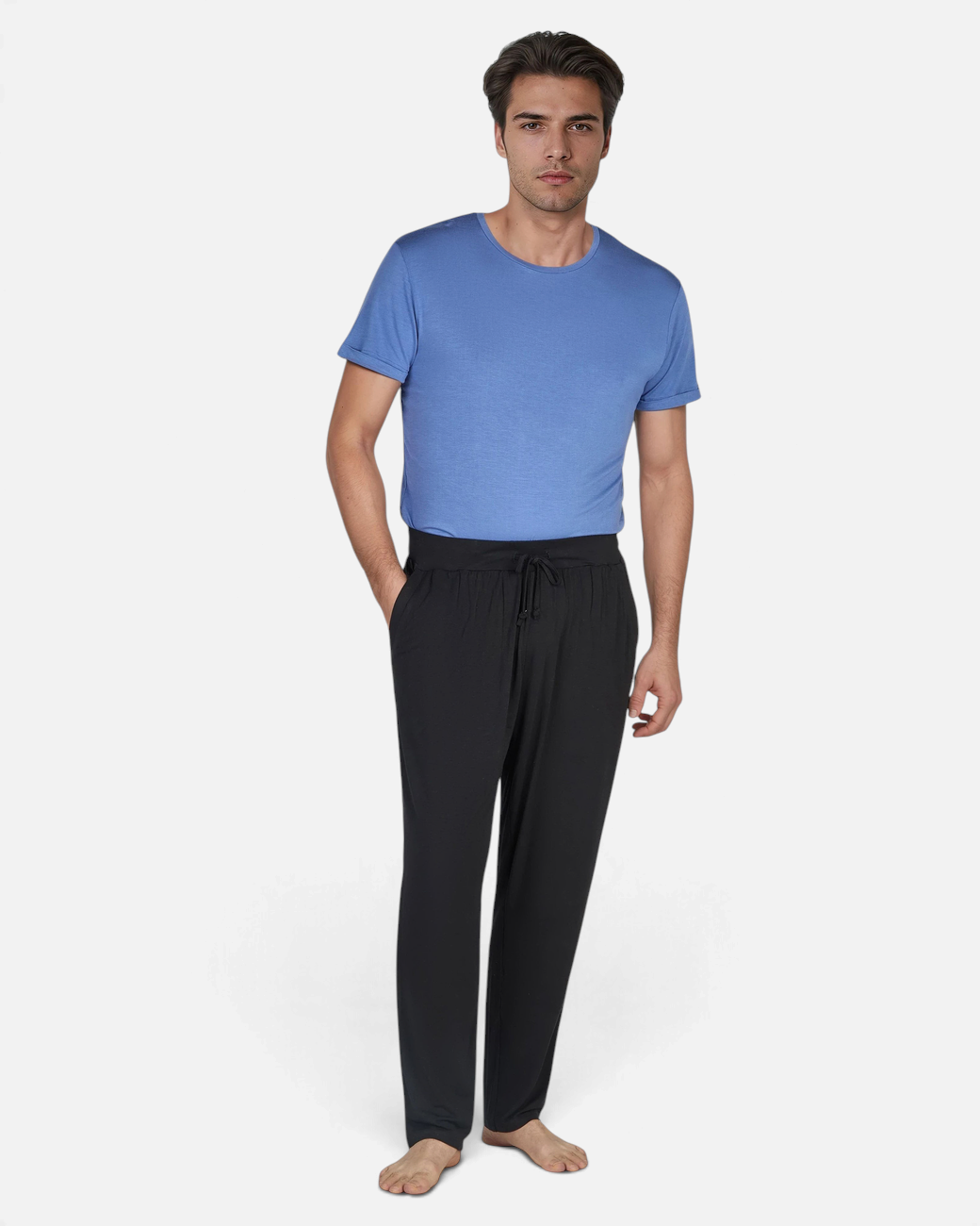 greenyogashop schwarze Herren-Jogginghose aus Bambusviskose mit elastischem Bund und Bündchen