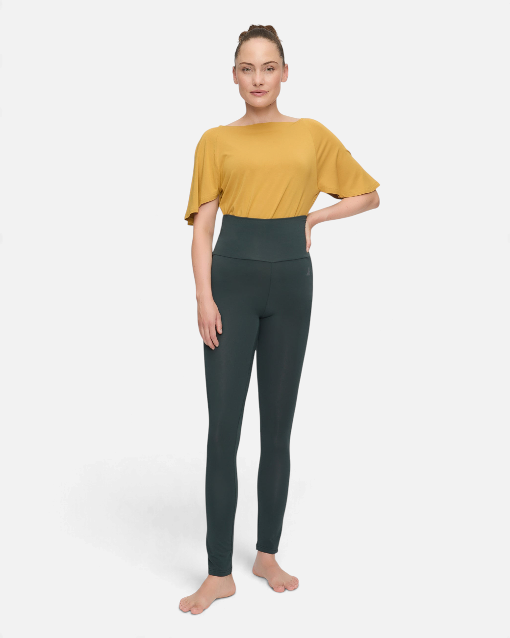 greenyogashop Classic Leggings in Dunkelgrün aus weicher Bambusviskose mit extrahohem Umschlagbund