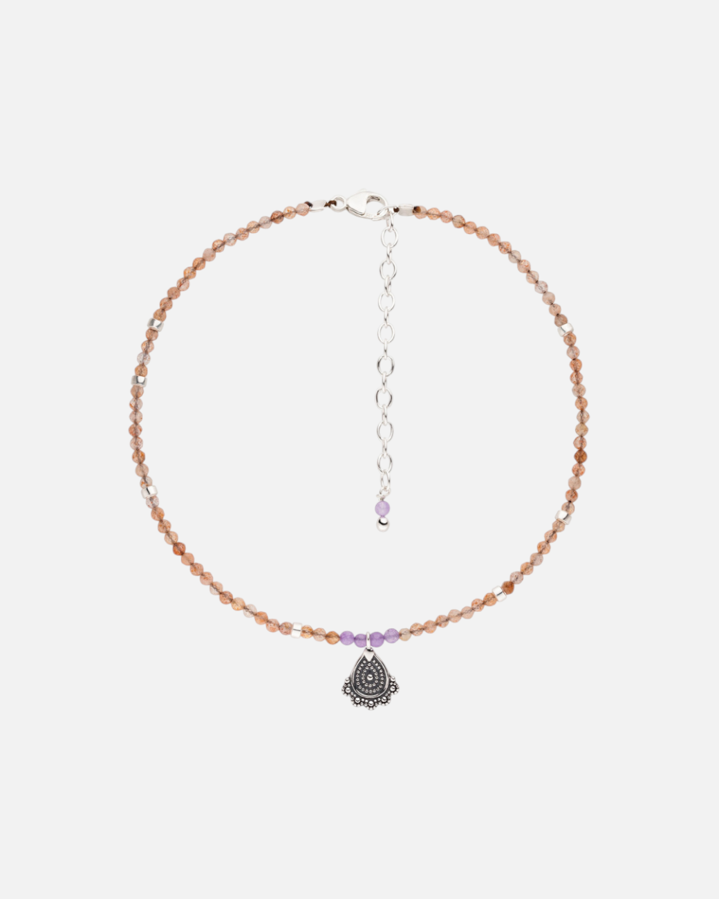greenyogashop Fußkette Rising Sun aus Sterlingsilber mit Sonnenstein, Achat und filigranem Anhänger