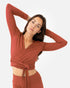 Amina Wrap Top Burnt Sienna – Model Front – Lotuscrafts