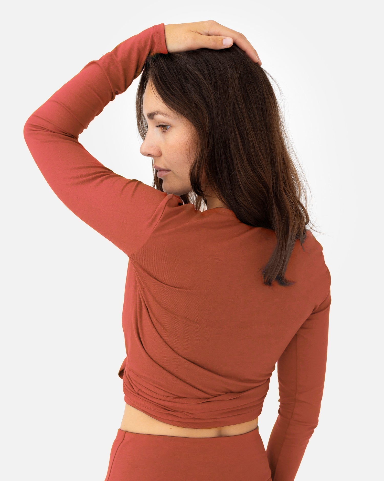 Amina Wrap Top Burnt Sienna – Model Back – Lotuscrafts