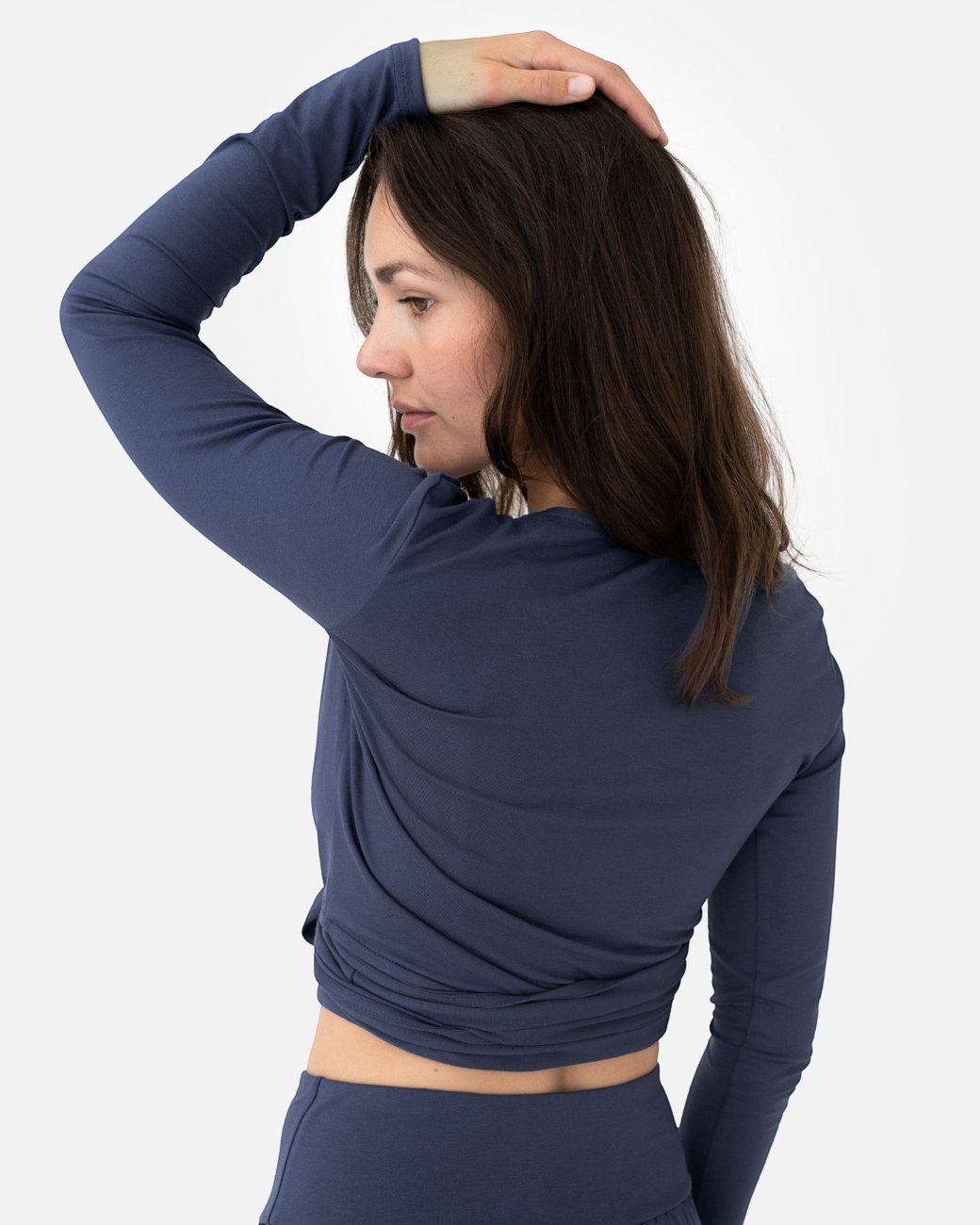 Amina Wrap Top Midnight Blue – Model Back – Lotuscrafts
