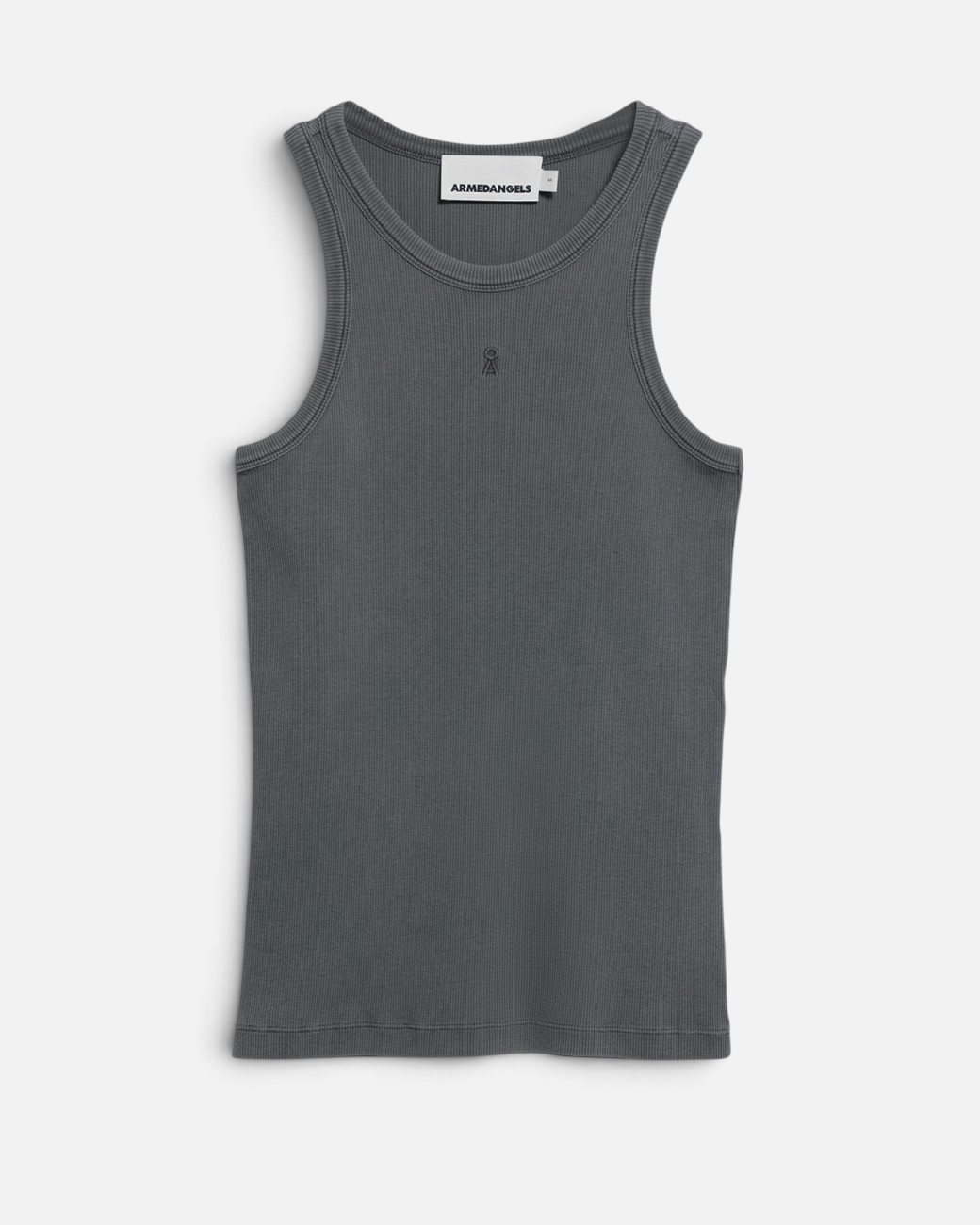 greenyogashop ärmelloses, graues Ripp-Top aus Bio-Baumwolle mit Rundhalsausschnitt und dezenter Logo-Stickerei