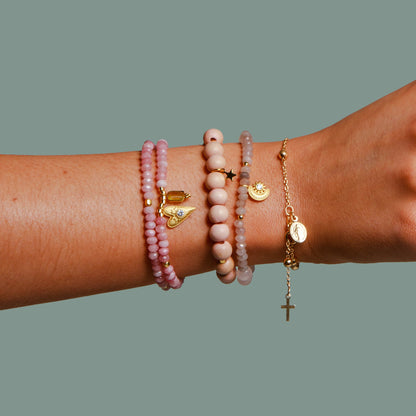 Doppelreihiges Armband „Open heart“ mit Achat, Kristall &amp; gelber Chalcedon. Für Herzensenergie, sanfte Transformation und Leichtigkeit.
