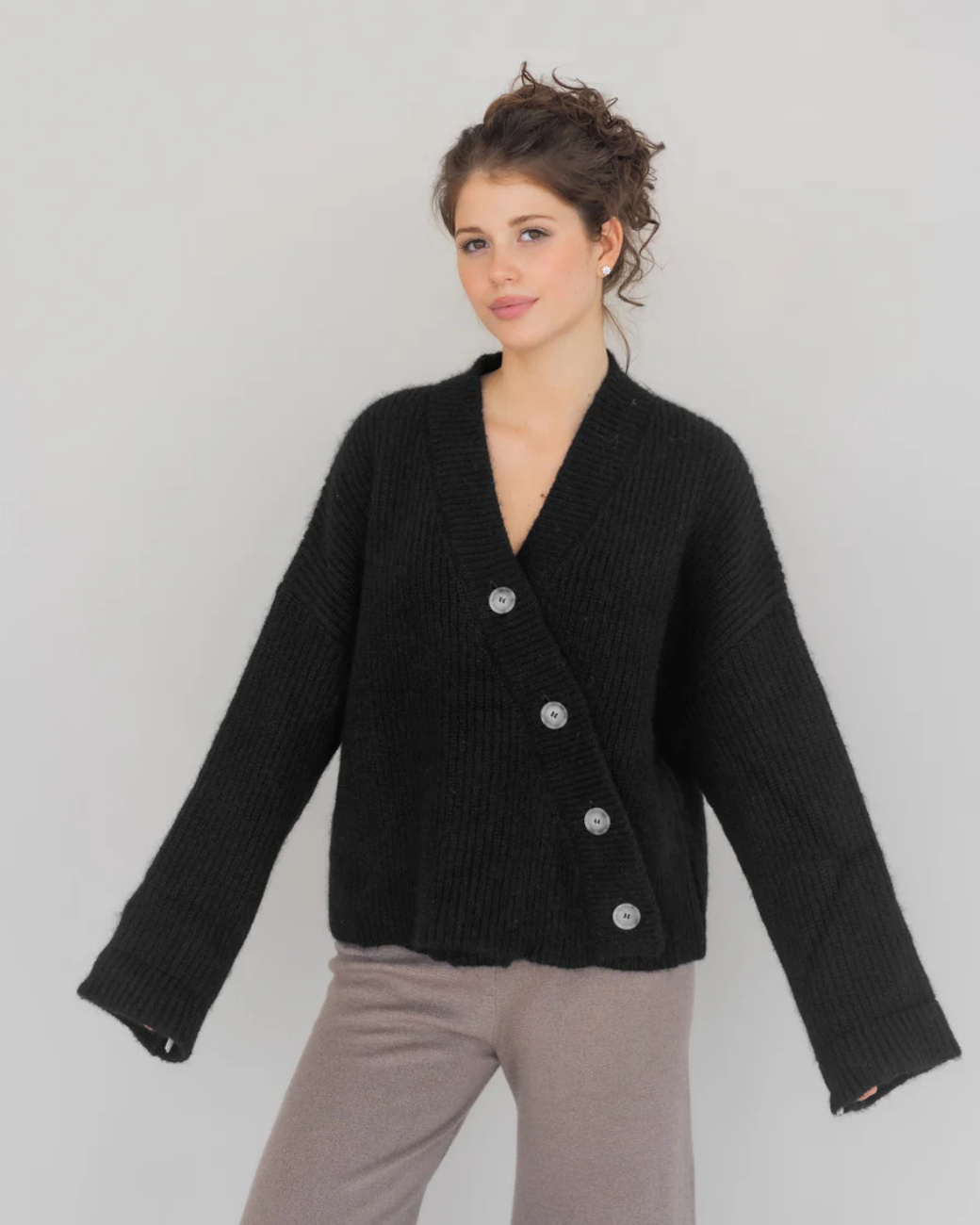 Asymetrischer Cardigan - Schwarz