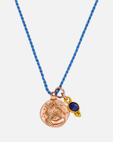 greenyogashop Sternzeichen Kette Jungfrau aus vergoldetem Sterlingsilber mit blauem Saphir an blauer Schnur