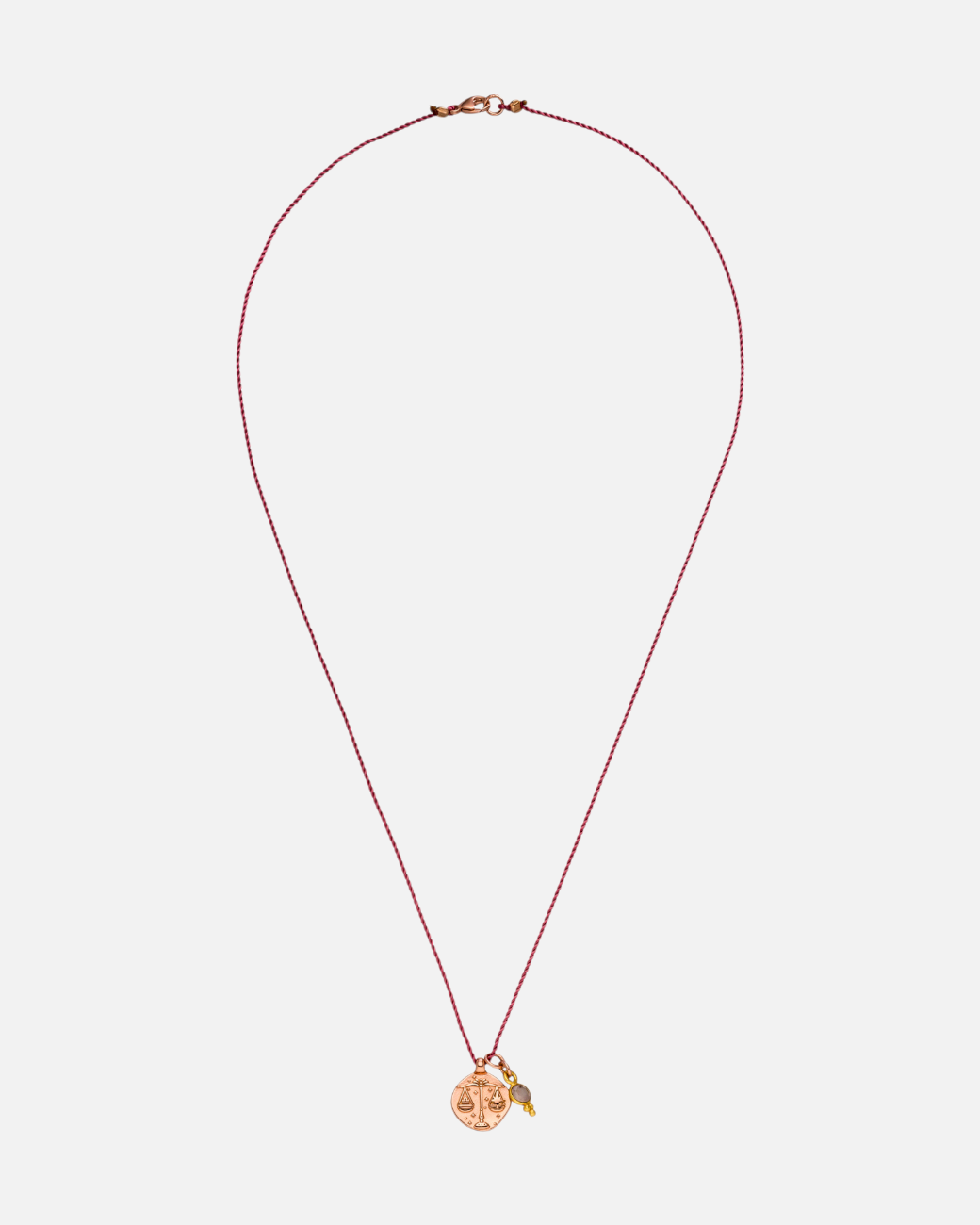 greenyogashop Sternzeichen Kette Waage mit vergoldetem Amulett, Rosenquarz und roter Schnur, handgefertigt in Hamburg