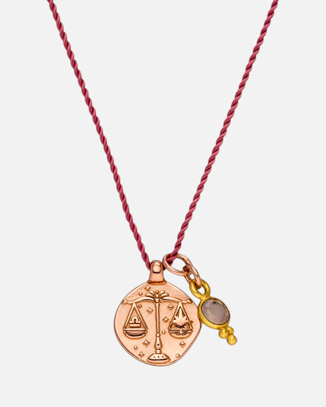 greenyogashop Sternzeichen Kette Waage aus vergoldetem Sterlingsilber mit Rosenquarz an roter Schnur