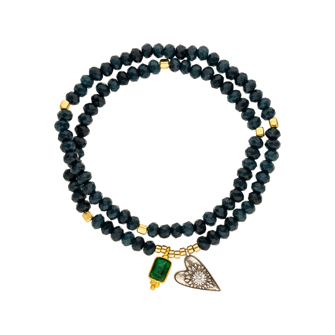 Doppelreihiges Stretcharmband „Open Heart &amp; Smaragd“ mit Achat, Kristall &amp; Smaragd. Für Herzensenergie, sanfte Transformation und innere Balance.
