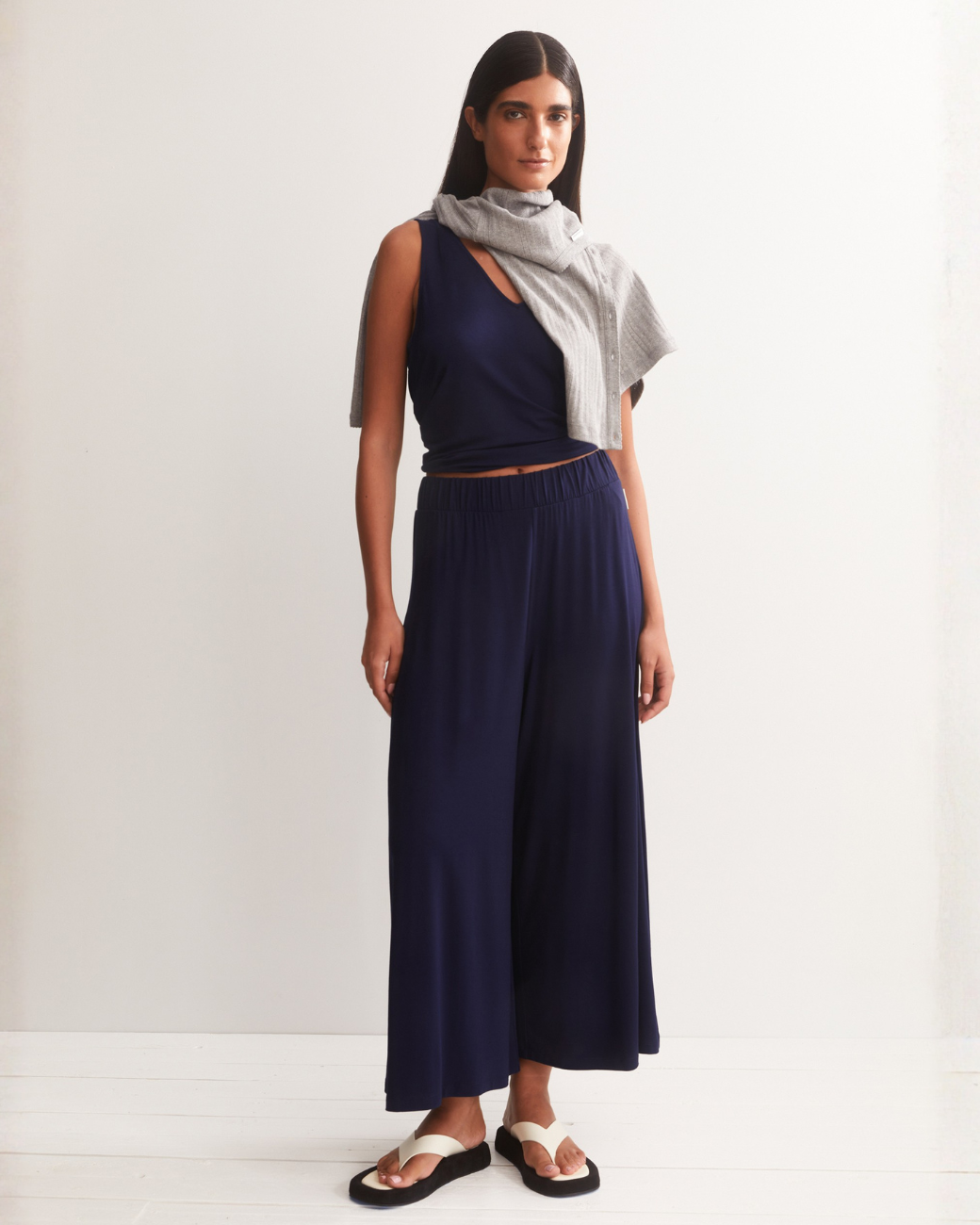 Cropped Jersey Pants - Tinted Navy