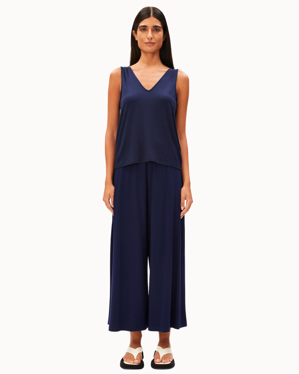 Cropped Jersey Pants - Tinted Navy
