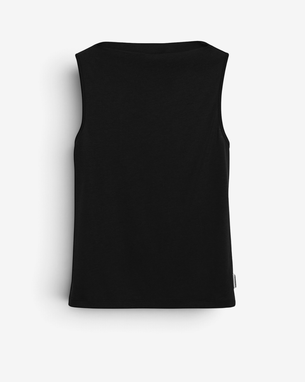 Schwarzes ärmelloses greenyogashop Top LAMINIAA aus TENCEL und Bio-Baumwolle mit elegantem Boot-Ausschnitt