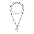 Traditionelle Mala Kette mit Bergkristall und Sandelholz Perlen. Goldener Mantra Anhänger. 90 cm.