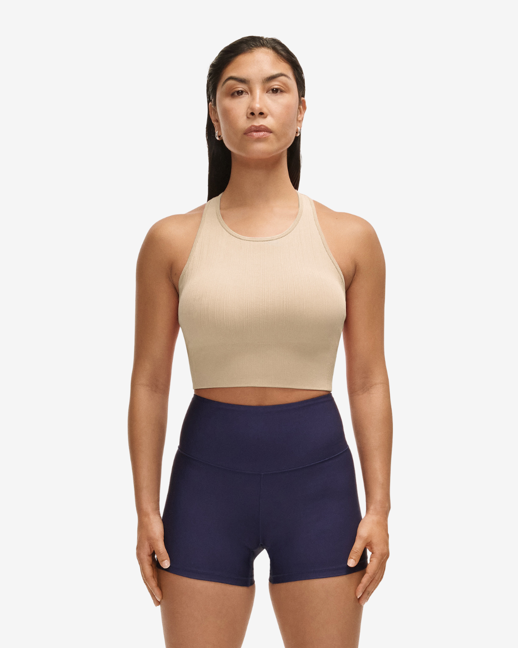 Multi Rib Seamless Padded Sports Top Ecru