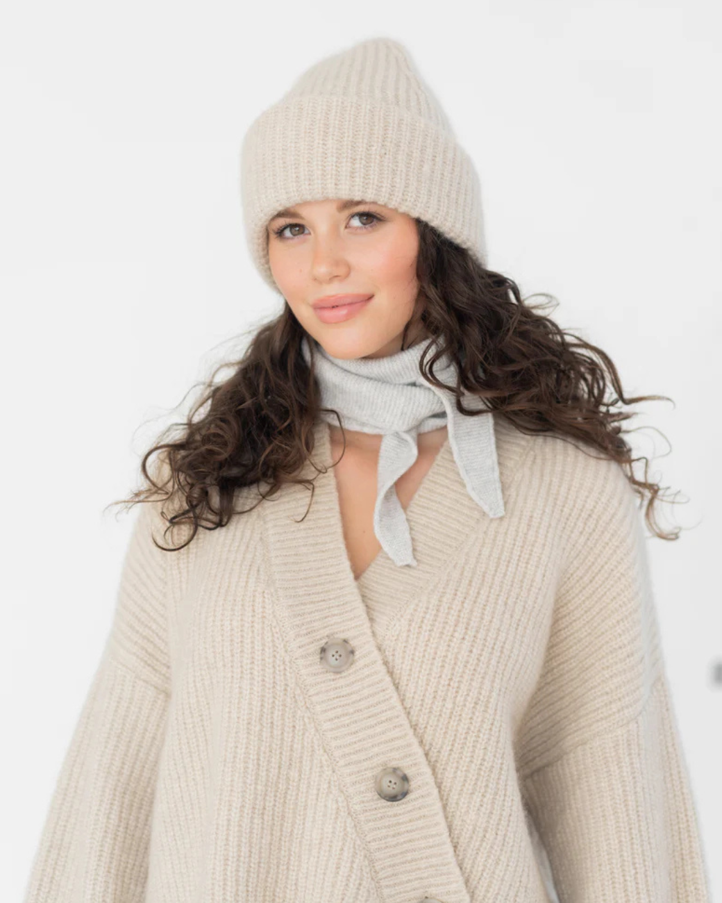 Große Beanie Mütze - Beige