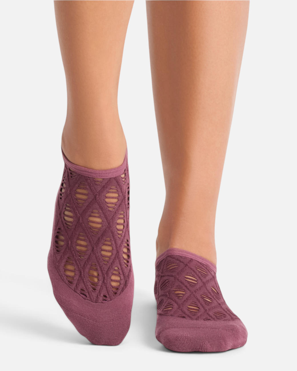 greenyogashop Yogasocken Grip Maddie in Bordeaux mit rutschfestem Netzdesign und stützendem Kompressionsbogenband