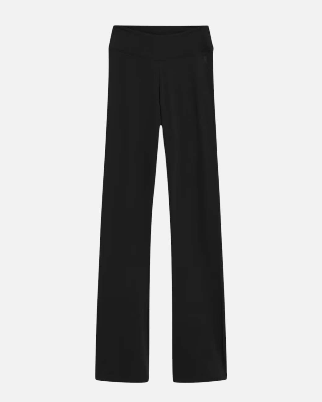 Schwarze greenyogashop Hose REHMAA aus Bio-Baumwolle im Slim-Fit-Schnitt mit ausgestelltem Bein