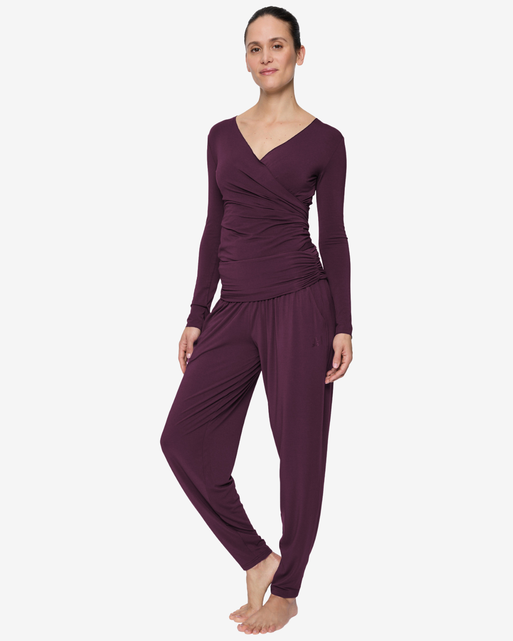 Yogahose Roll Down - Dark Plum
