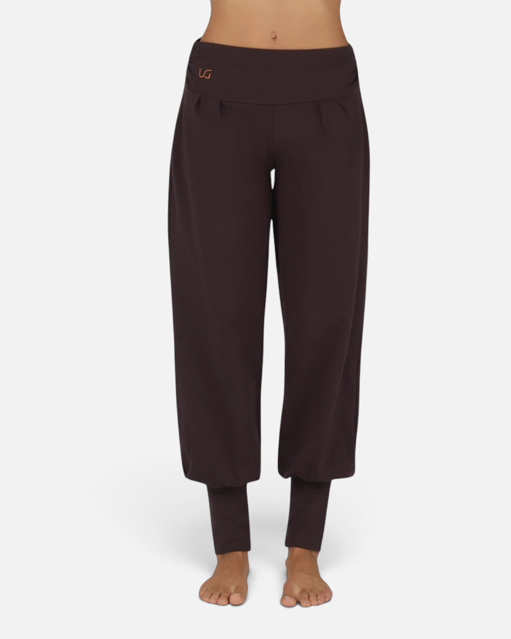 greenyogashop Yogahose Dakini in Coffee aus Bio-Baumwolle mit breitem Bund und bequemer Passform