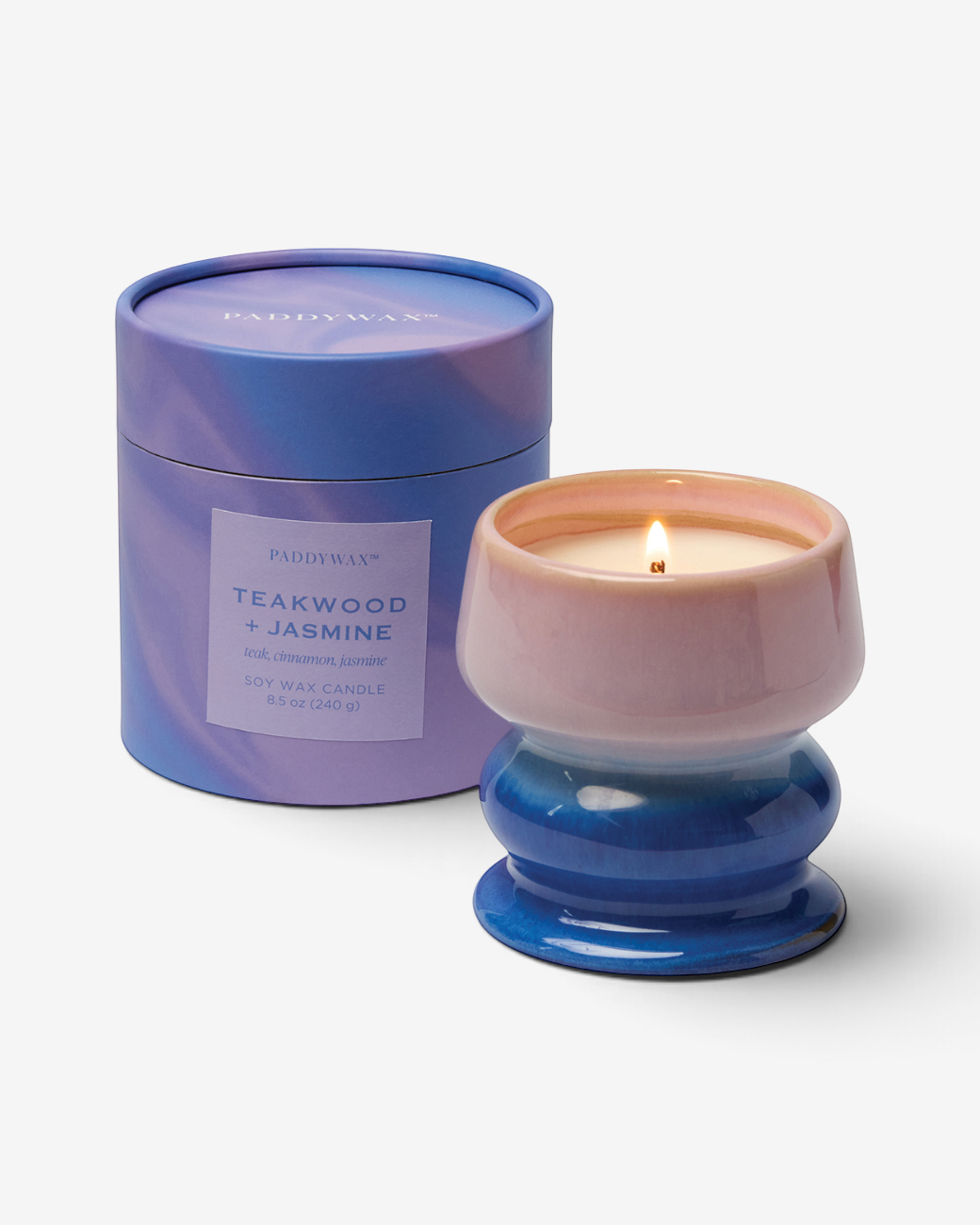 greenyogashop Keramik-Duftkerze Melt Ombre in Blau und Rosa mit passender Geschenkverpackung