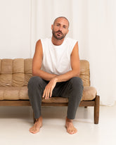 Anthrazit - Model Mood Image in Yoga Pants Anthracite Stone Blue