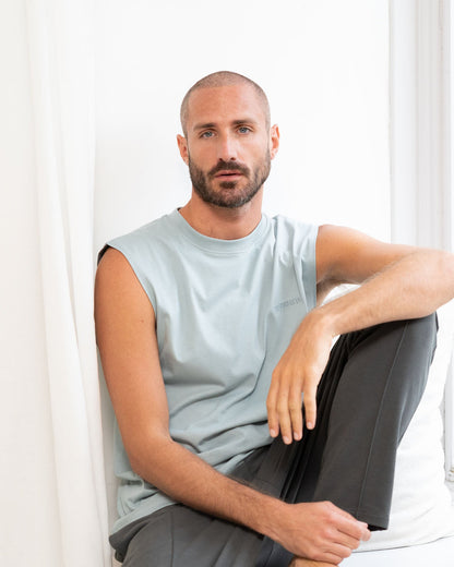 Stone Blue - Male Model sizt in Yoga Tank Top