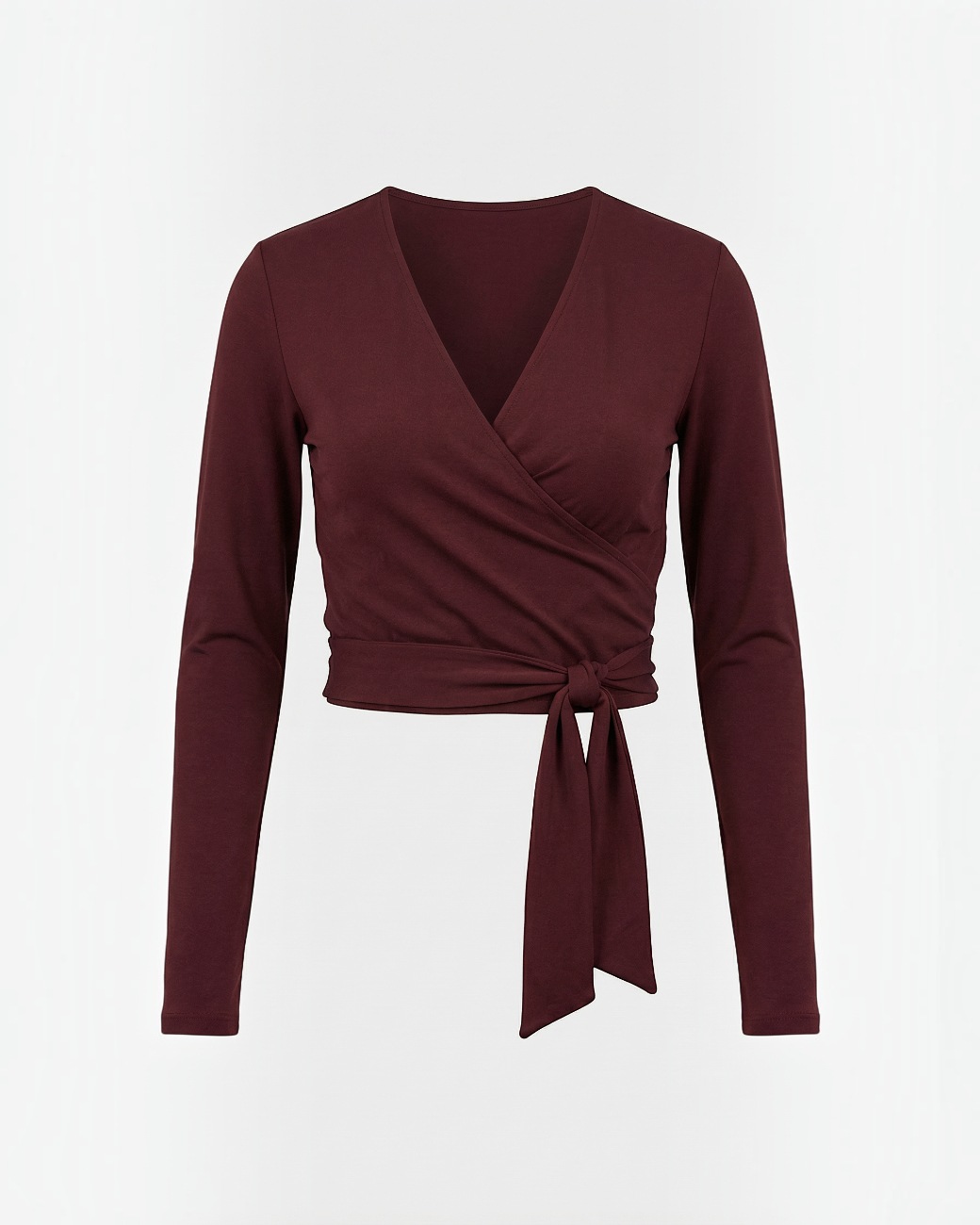 greenyogashop Amina Wickeltop in Dunkelrot mit V-Ausschnitt und Bindedetail aus weichem Viskose-Mix