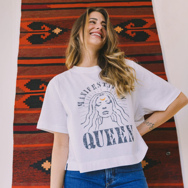 Cropped T-Shirt Manifestation Queen - White